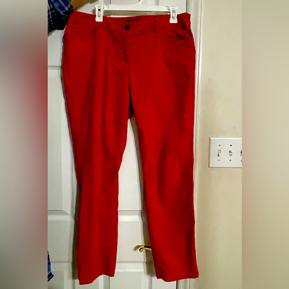 Lands’ End corduroy slim pants! Love this red pair of pants classic.